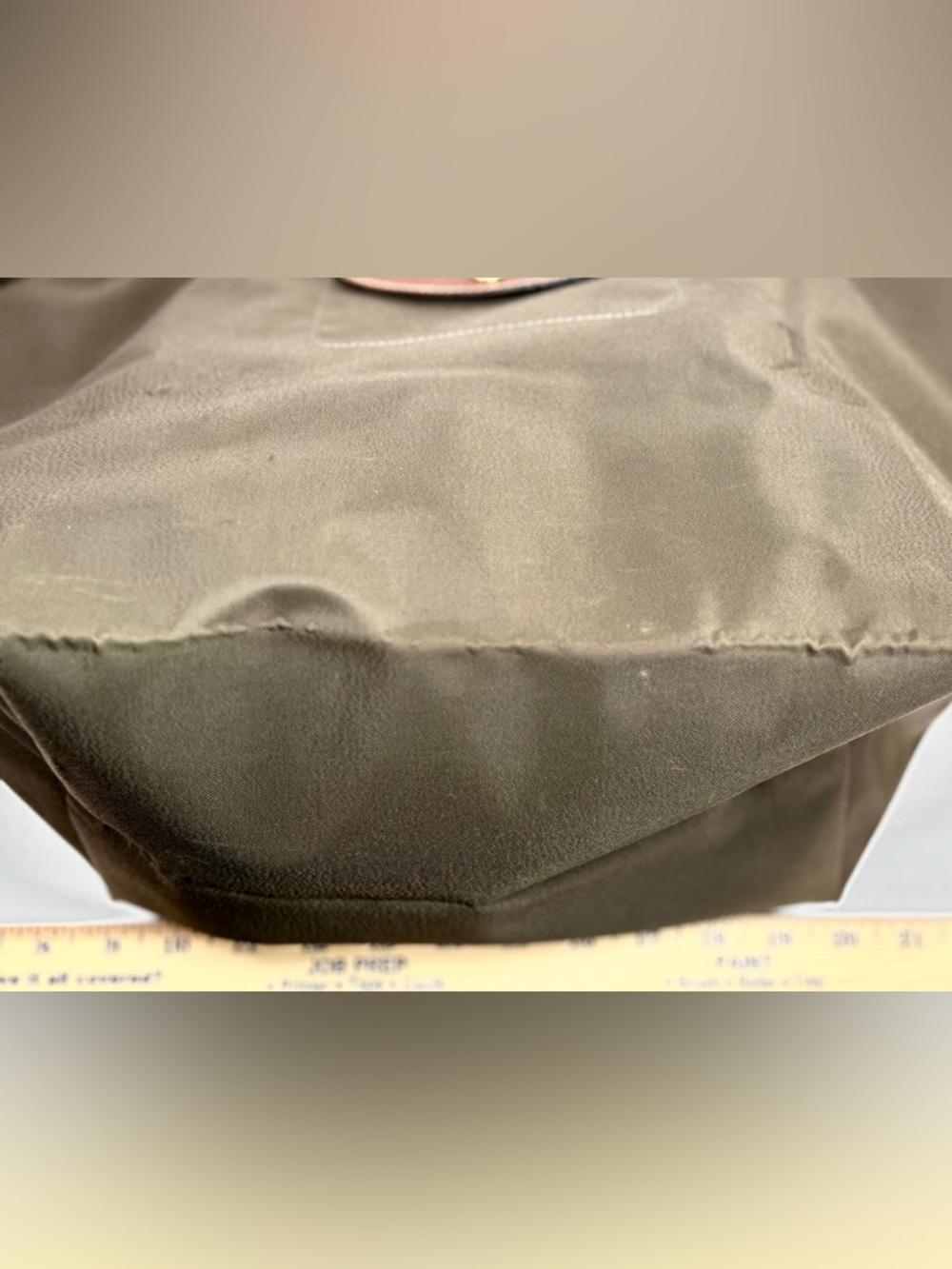 Longchamp Le Pliage Large Tote Olive Green Nylon Brown Leather Authentic - Picture 14 of 15